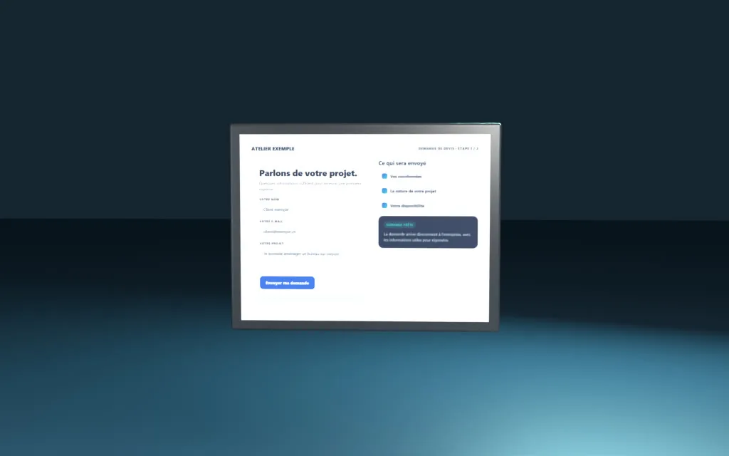 Maquette : formulaire « Parlons de votre projet » affiché sur un écran