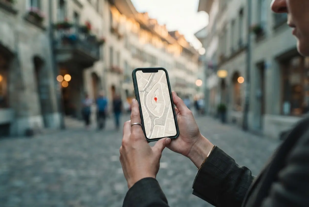 Une personne consulte son téléphone dans une rue