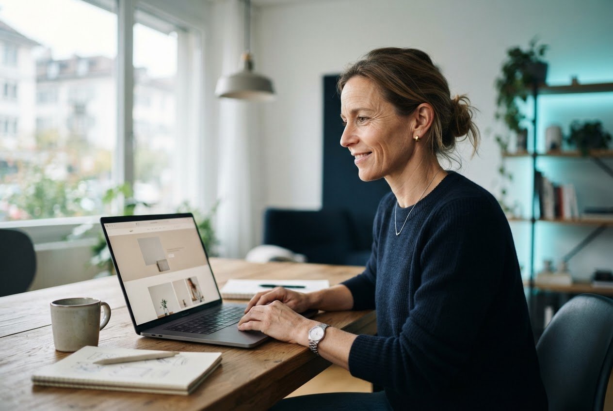 Une femme travaille sur un ordinateur portable